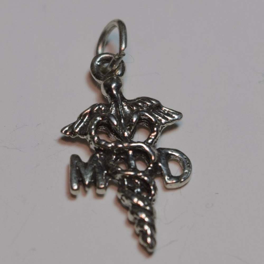 Vintage Sterling Silver Caduceus Charm MD Doctor Snakes Wings Angel Gift